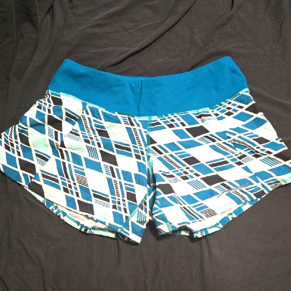 Brooks Blue and White Athletic Shorts with Geometric Design